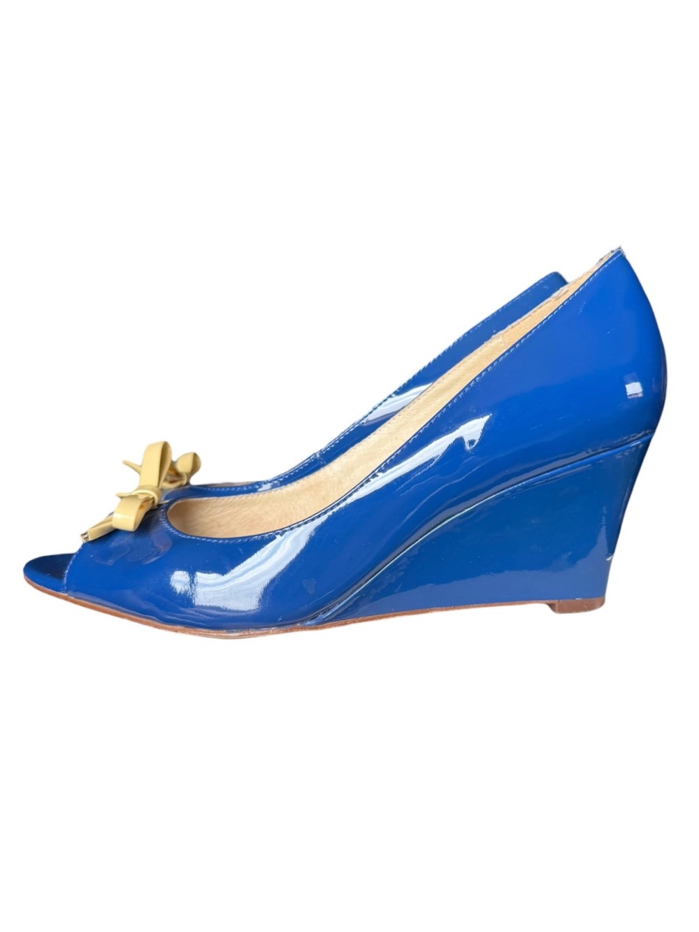 Kate Spade 5M Tracey Blue Patent Leather Wedge High Heel Y2K Preppy Coquette